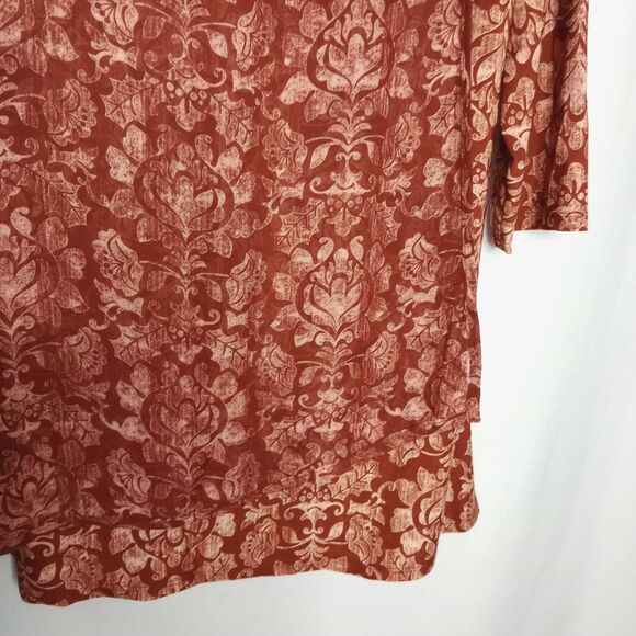⭐ New Directions Tunic Top Blouse Contrast Floral Print Stretch Flowy Relaxed Md - Picture 4 of 5